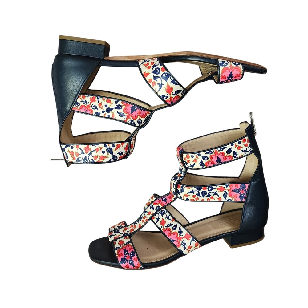 J. Crew Navy Floral Leather Gladiator Sandals Made in Italy   7.5 Boho Summer